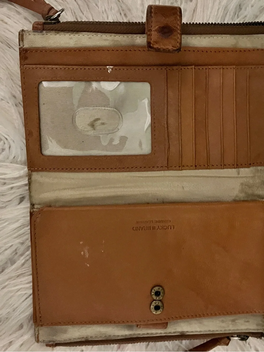 Lucky Brand Leather Wristlet Clutch in Tan